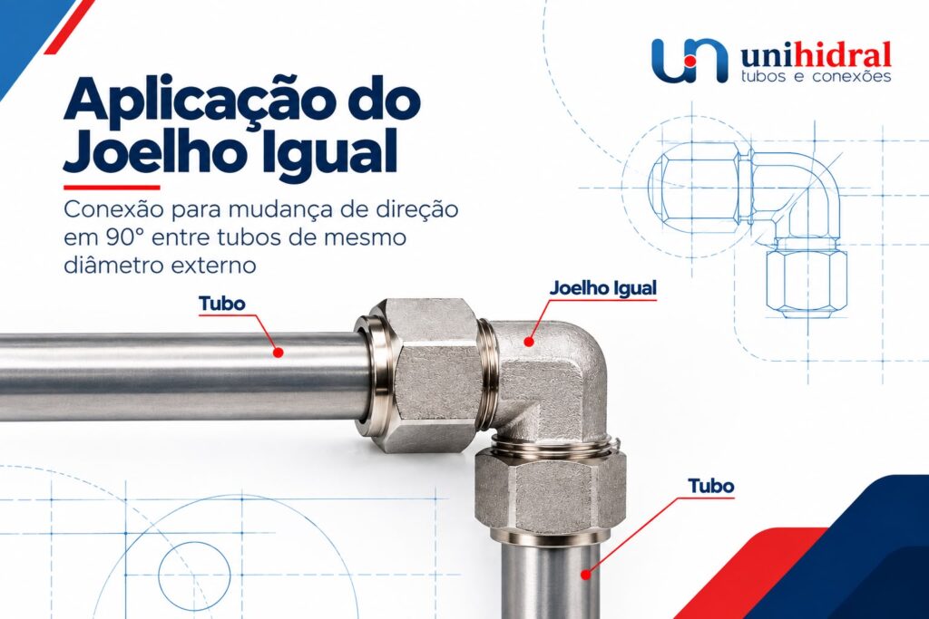 Aplicação do joelho igual em sistema de tubulação hidráulica industrial